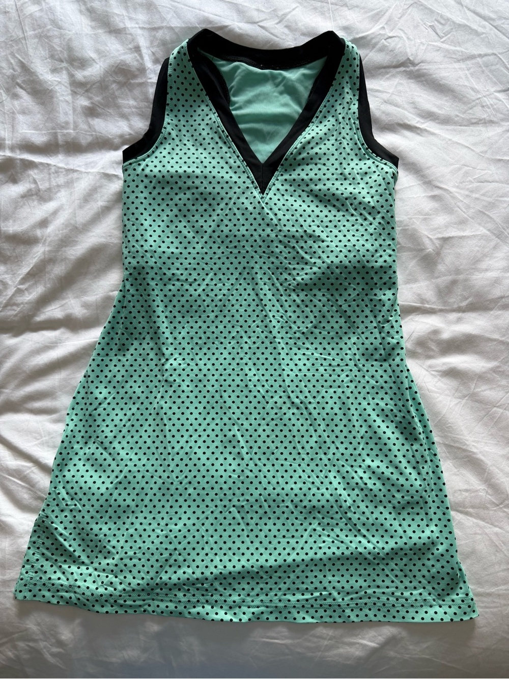 lululemon athletica Mint Green Blue Polka Dot Sleeveless Tank Black Trim Long 4